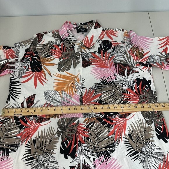 Bexleys Woman Shirt Dress Size XL Tropical Palm Print Cotton Modal Blend Beach - Picture 2 of 9